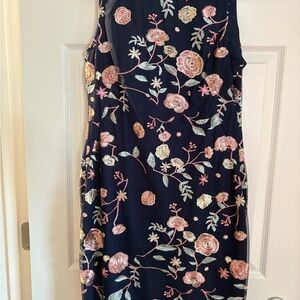 Vince Camuto Navy Floral Embroidered Midi Dress